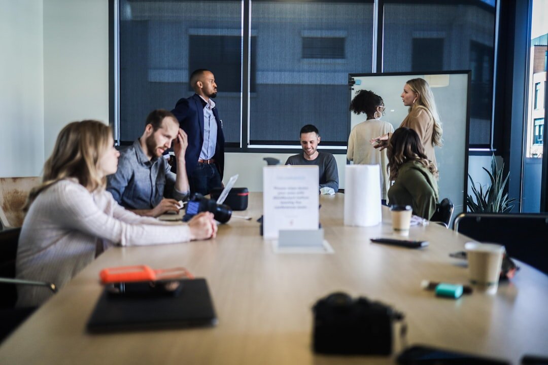 team discussing blog strategy